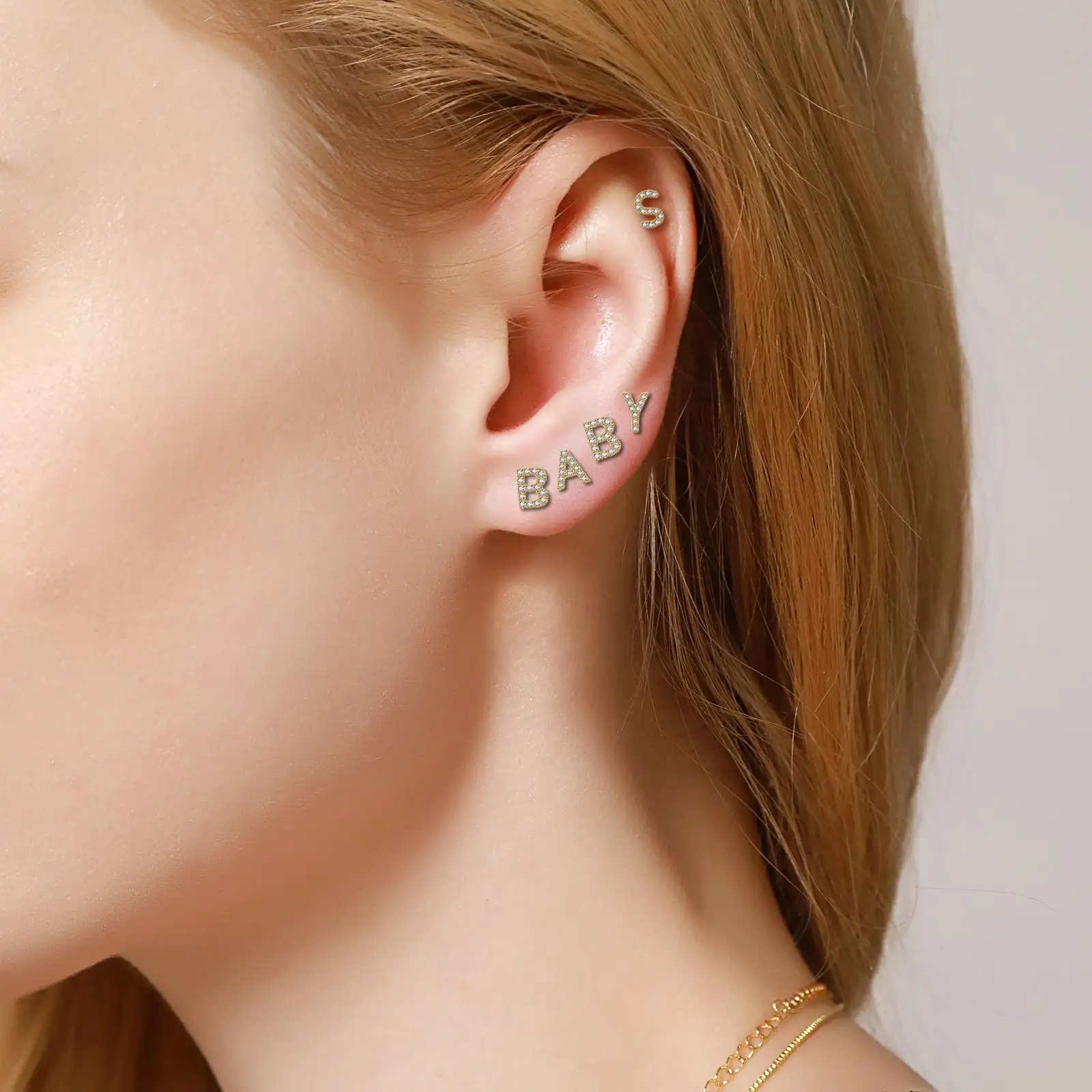 Women's Fashion Brass And Real Gold Plated Zirconia Letter Earrings