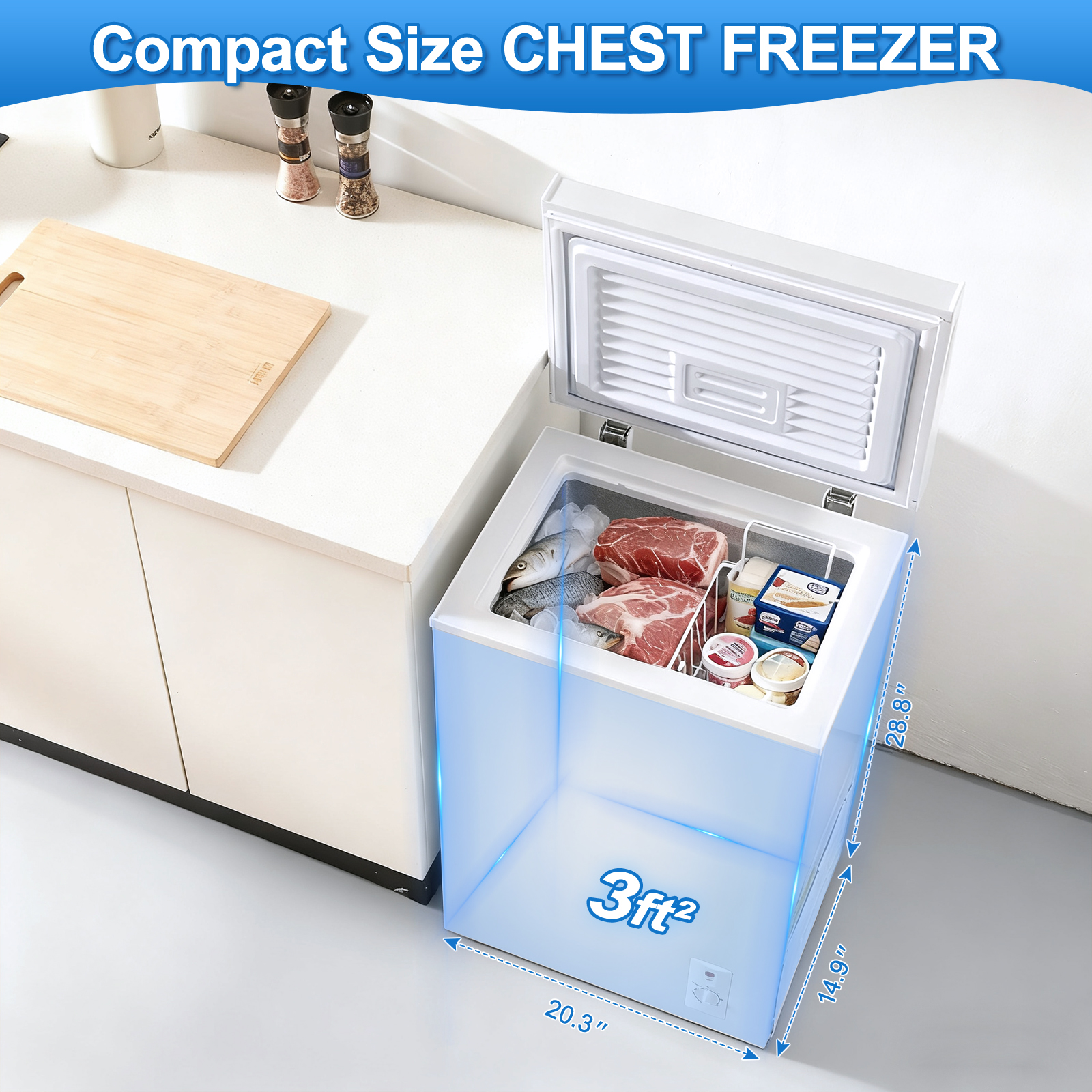 3.5 Cu.Ft Small Chest Freezer Compact Deep Freezer With 7-Level Temperature Control, Rapid Cooling, Energy Efficient & Quiet For Home, Garage, Apartment, And Kitchen, White