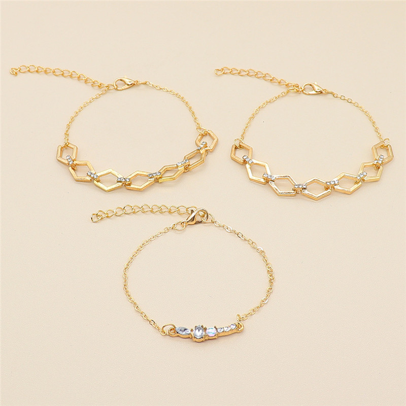 Diamond-studded Geometric Rhombus Chain Bracelet Set