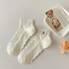 Japanese Cute Ins Trendy White Low-top Socks - Embroidered Bunny - View 1