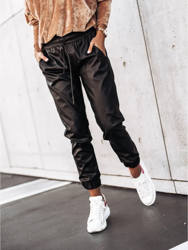 Fashion Casual Small Feet PU Belt Pants Black - Shop at LoveMi