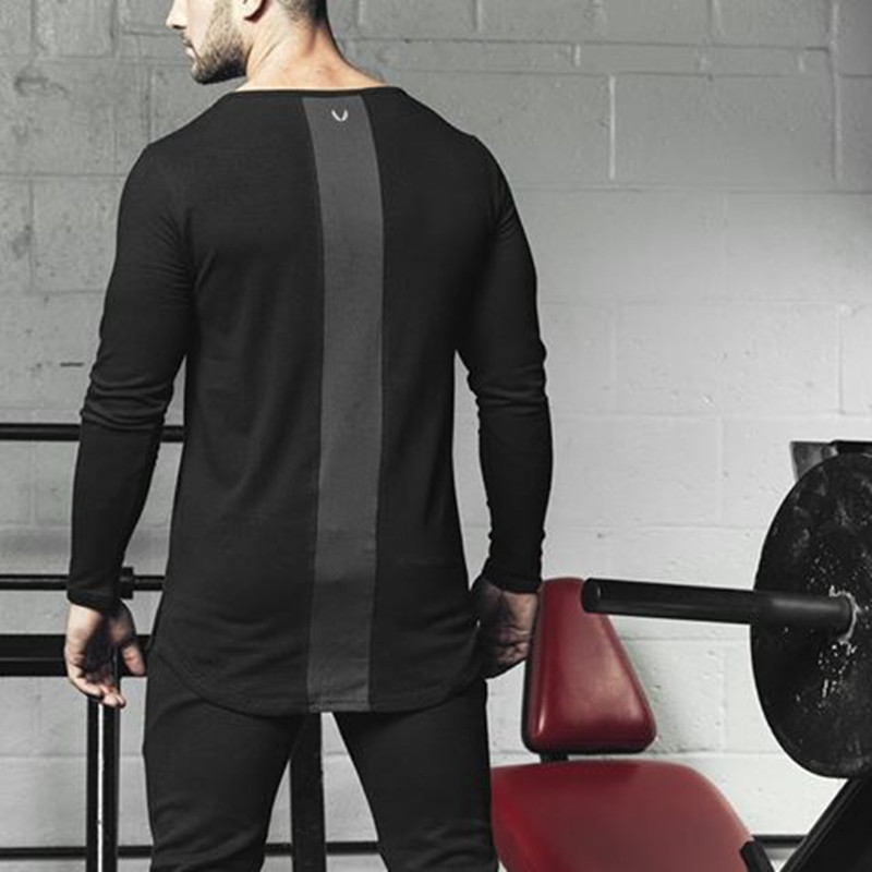 Men's Long-sleeved Fitness Slim Casual Color Matching T-shirt