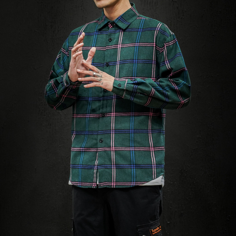 Title 3, Slim-fit buttoned long-sleeved plaid shirt