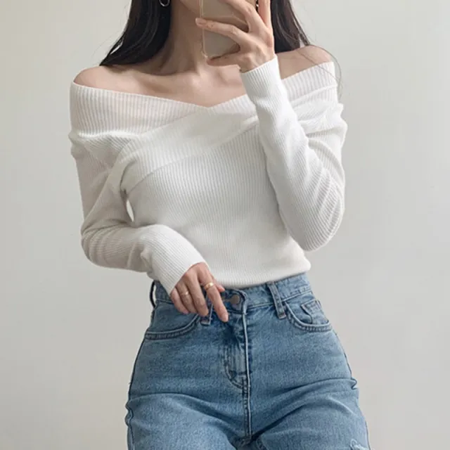 Autumn And Winter Sweater Women's Long Sleeve Top With Bottom White - Shop at LoveMi