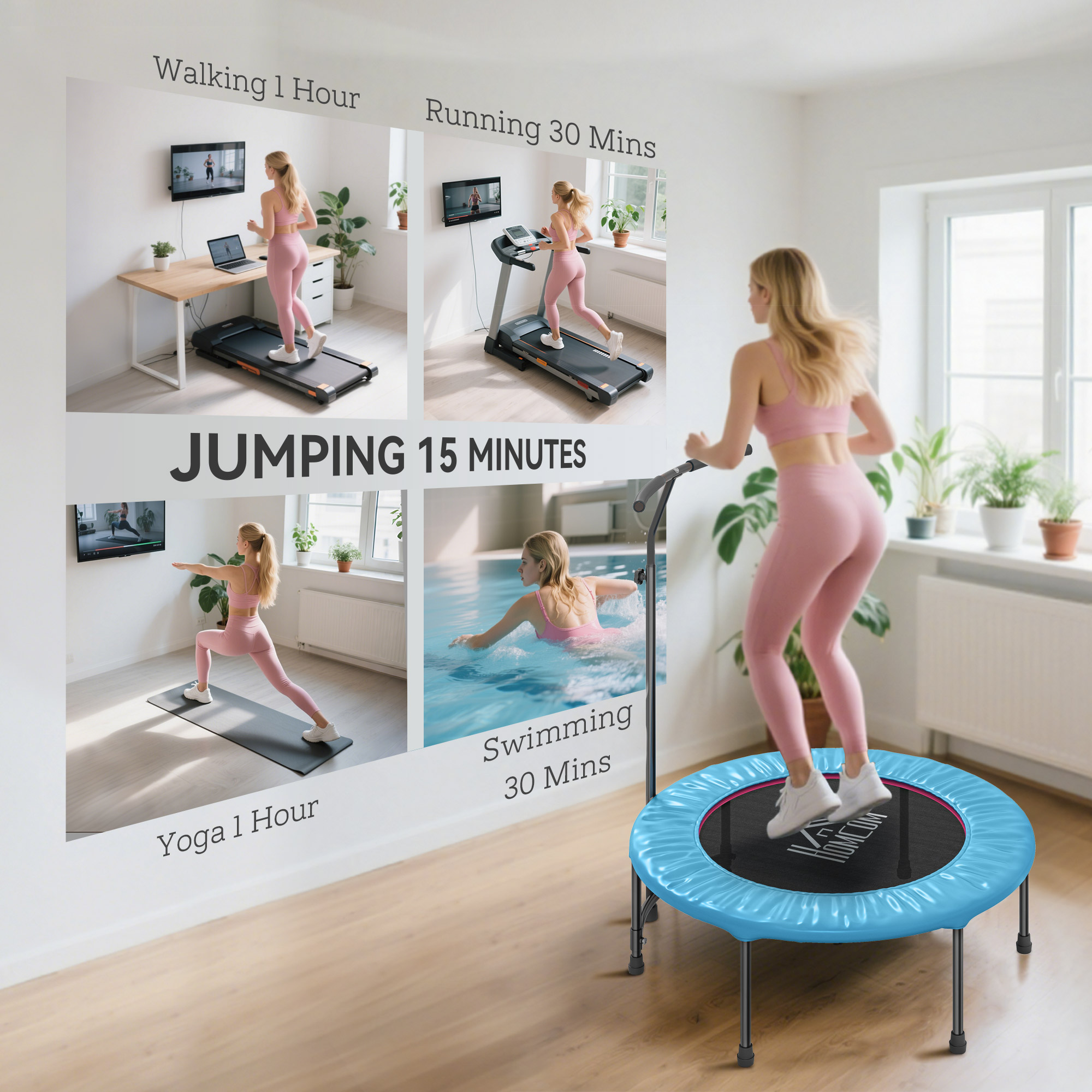 40 Inch Fitness Trampoline With Adjustable Handle, Rebound Mini Indoor Sports — image 10