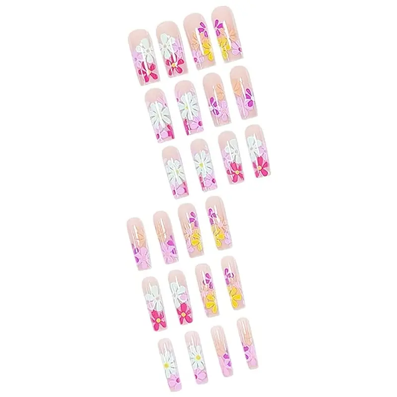 24 PCS Long Flat Flowers Nail Art