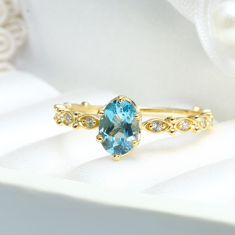 S925 Silver Natural London Blue Topa Vintage Horse Eye Ring