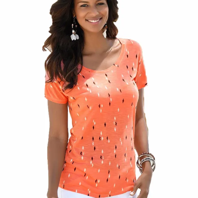 Women's Fashion Casual Off shoulder Short Sleeve Printed T shirt Top Orange - Shop at LoveMi