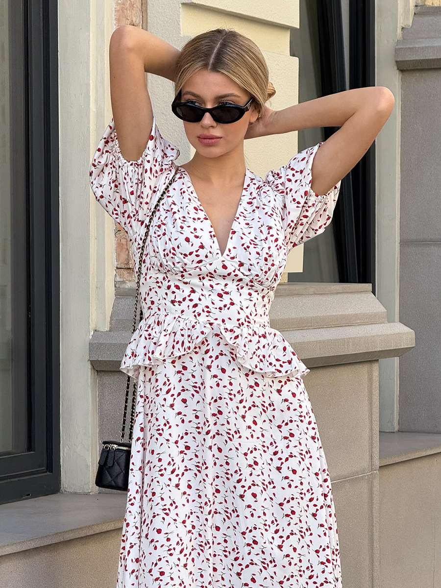 Printed Waist-cinching Puff Sleeve Dress - Image 18
