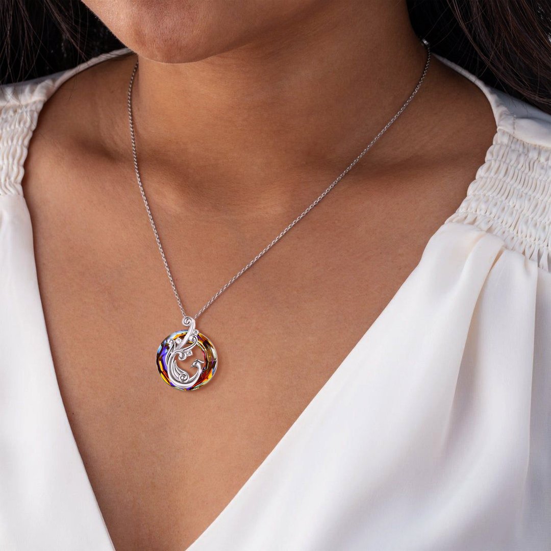 New Color Crystal Phoenix Rebirth Flame Earring Necklace