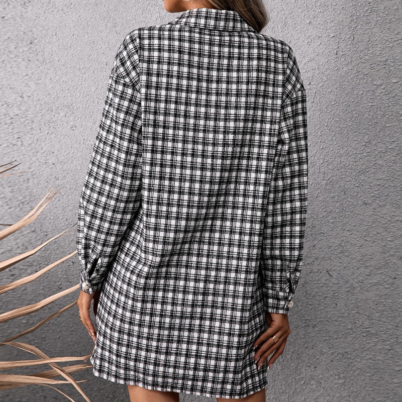 Casual Single Breasted Mid Length Check Shirt Jacket