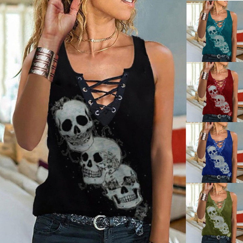 Women's Fashion Lace V-neck Sleeveless T-shirt