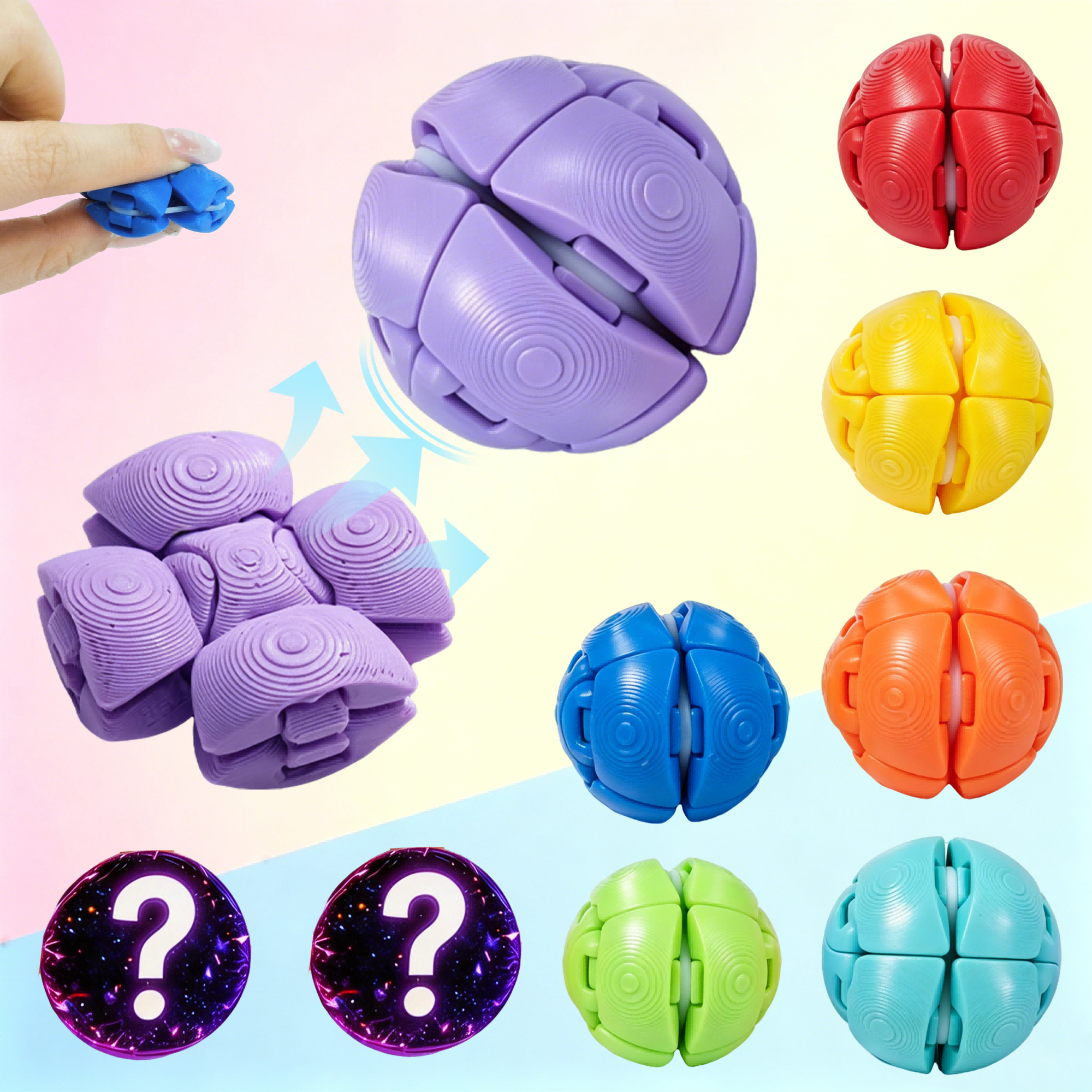 9PCS 3D Printed Fidget Balls, Colorful Stress Relief Sensory Toys With Elastic Bands, Push Pull Decompression Balls For Adults And Teens — view 5