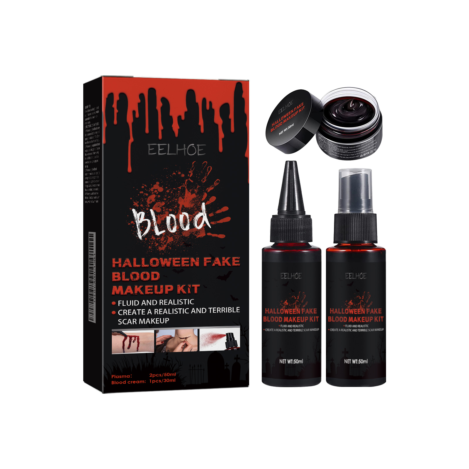 Halloween Fake Blood Makeup Suit Blood Spray 50mlx2  -plasma 30mlx1 1box