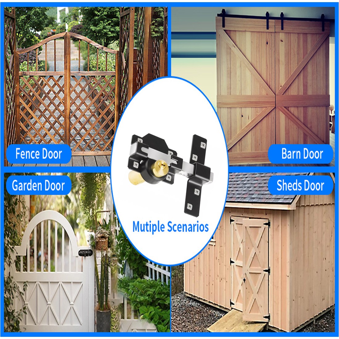 70mm Both Sides Gate Lock Garden Security Double Long Throw