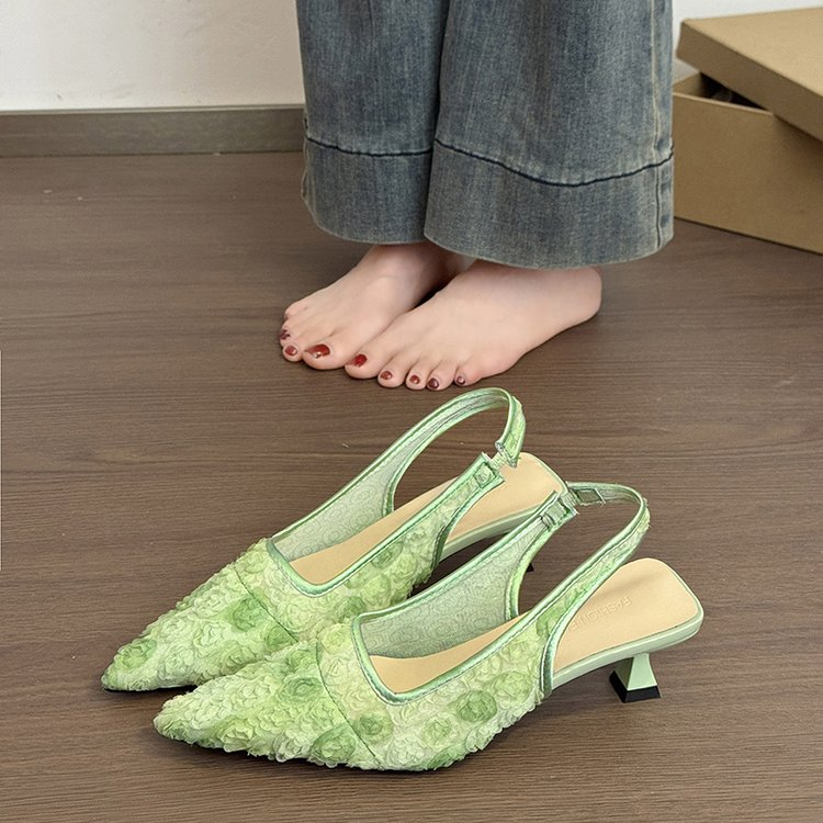 Lace Pointed-Toe Slingback Mules