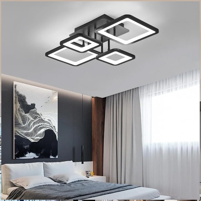 54W Modern LED Ceiling Light Dimmable Black Chandelier Living Room Romote — image 9