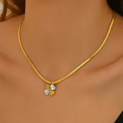 Lxalry 18K Gold Plated Double Luck Necklace Four Leaf Clover Charm Hypoallergenic Jewelry Tarnish Free Gift For Women Wife Mom Valentine S Day Birt... - View 1