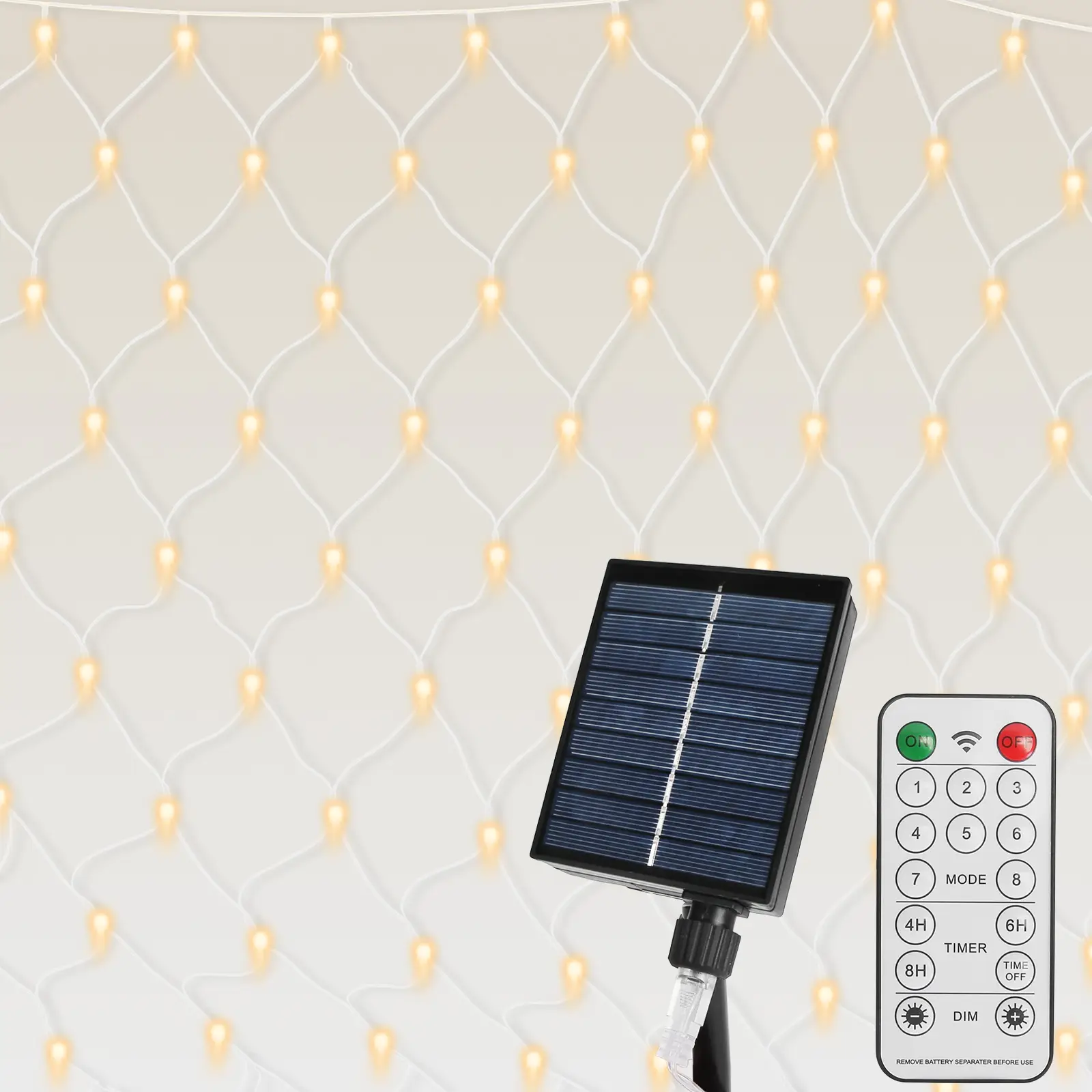 9.84x6.56FT 192LED Solar Christmas Net Lights Outdoor Bush Lights Dimmable IP44 Waterproof With 8 Modes Remote Timer Memory Function For Holiday Party Wedding P