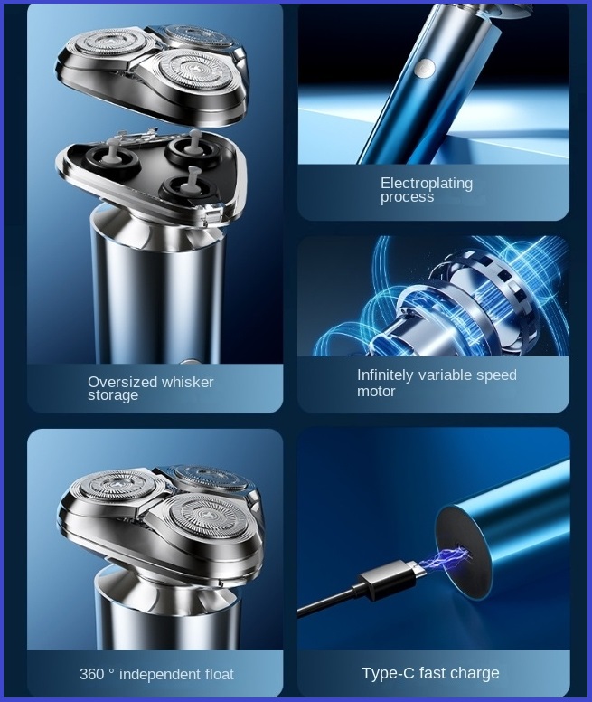 Men's Electric Shaver Triple Head Razor Travel Portable Washable