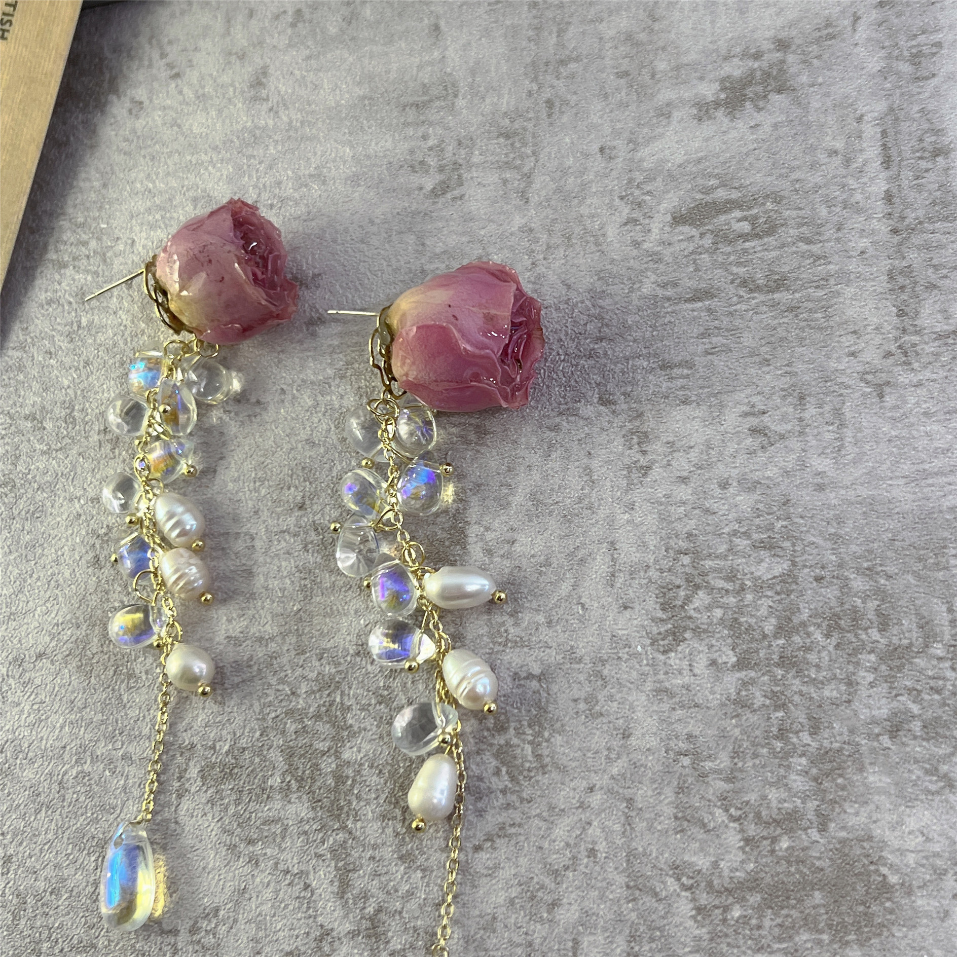 Title 3, Rose Tassel Earrings Sweet Fashion Crystal