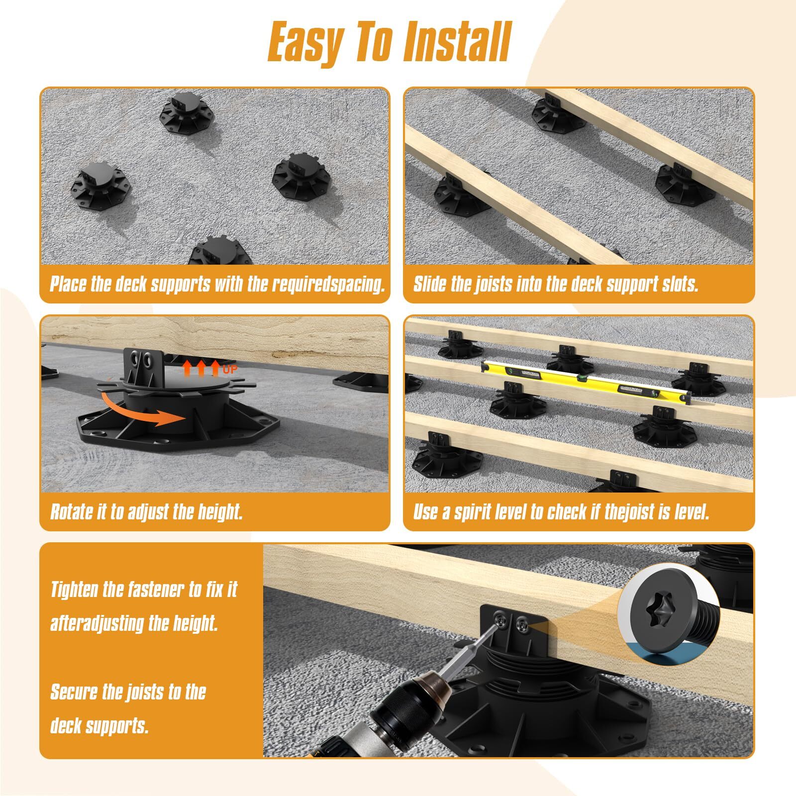 Pack Of 10 Adjustable Decking Pedestal Riser Foot Bearing Support 30mm-60mm