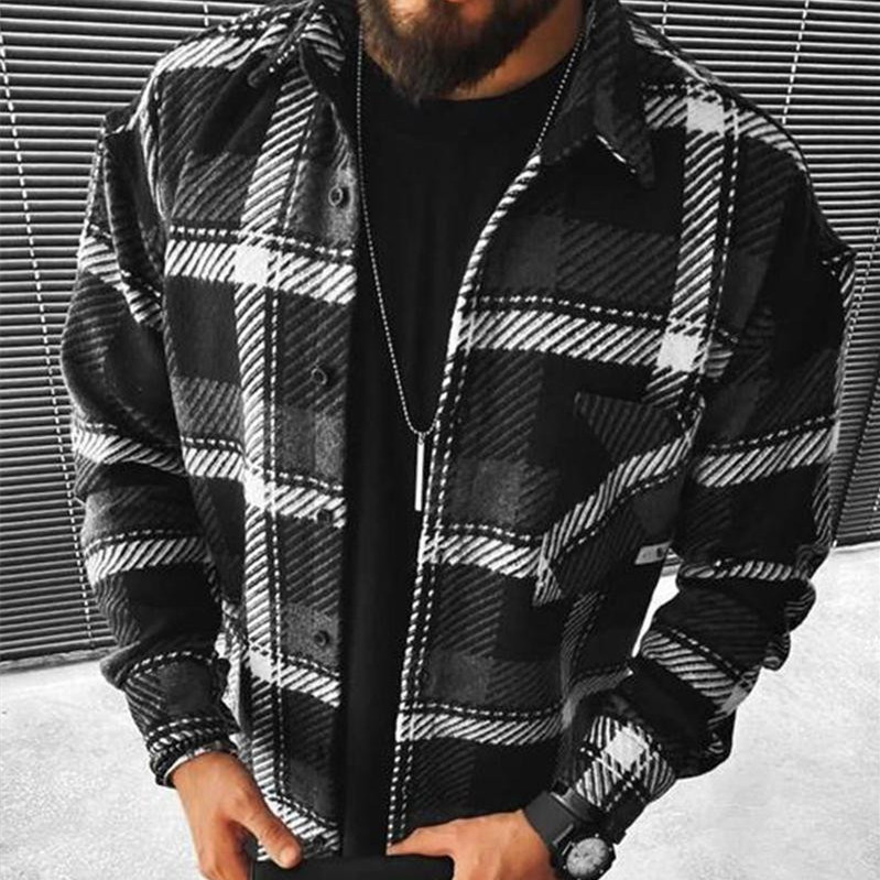 Men's Fashion Colorblock Plaid Print Shirt Top