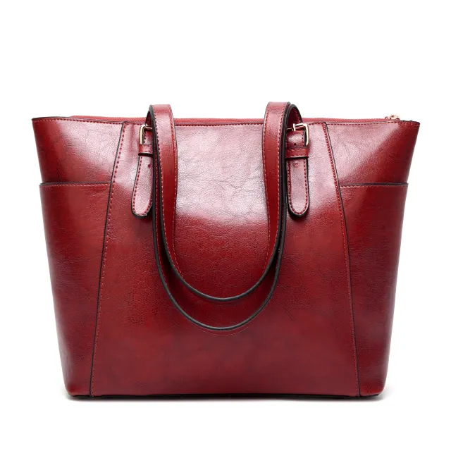 Oil Wax Leather Women Handbag Large Capacity Tote Bag Red - Shop at LoveMi
