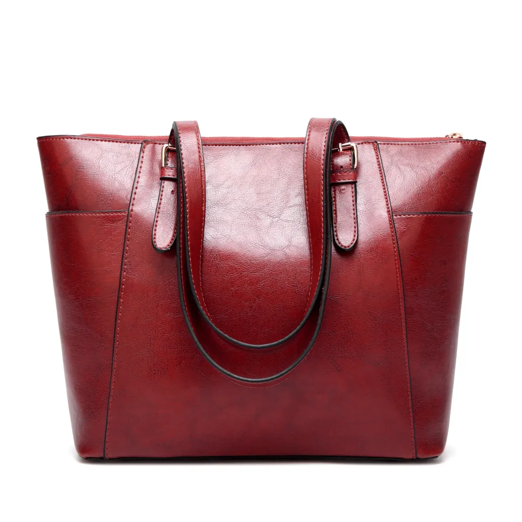 Oil Wax Leather Women Handbag Large Capacity Tote Bag - Red