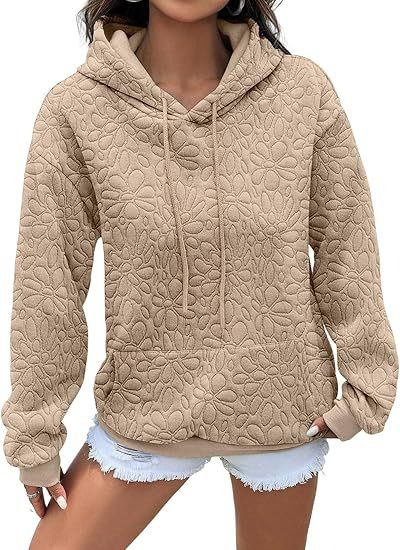 New Autumn Winter Women's Fashion Hooded Textured Long Sleeve Sweatshirt