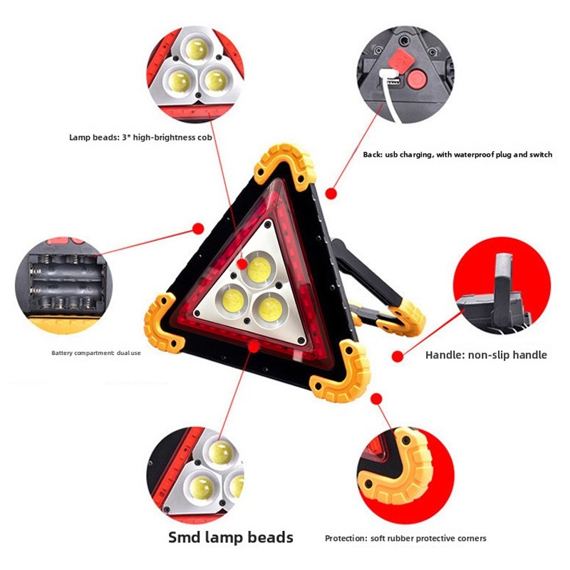 30W Car Breakdown Triangle LED Emergency Safety Stop Sign With Red Warning Light — image 6