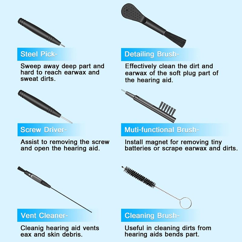 Universal Hearing Aid Cleaning Kit 6 Parts Cleaning