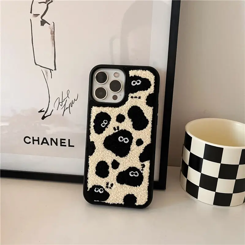 Plush Embroidery Cute Briquettes Phone Case