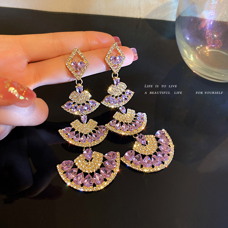 925 Silver Needle And Diamond Fan Earrings