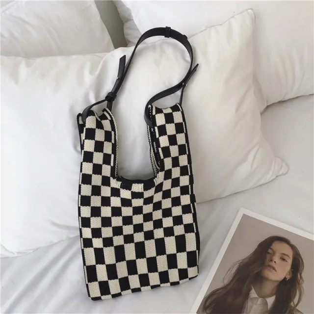 Fashion One shoulder Black And White Checked Underarm Bag White - Shop at LoveMi
