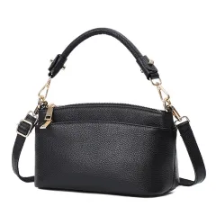 Women's Leather Fashion Handheld One Shoulder Messenger Bag - Black - View 1