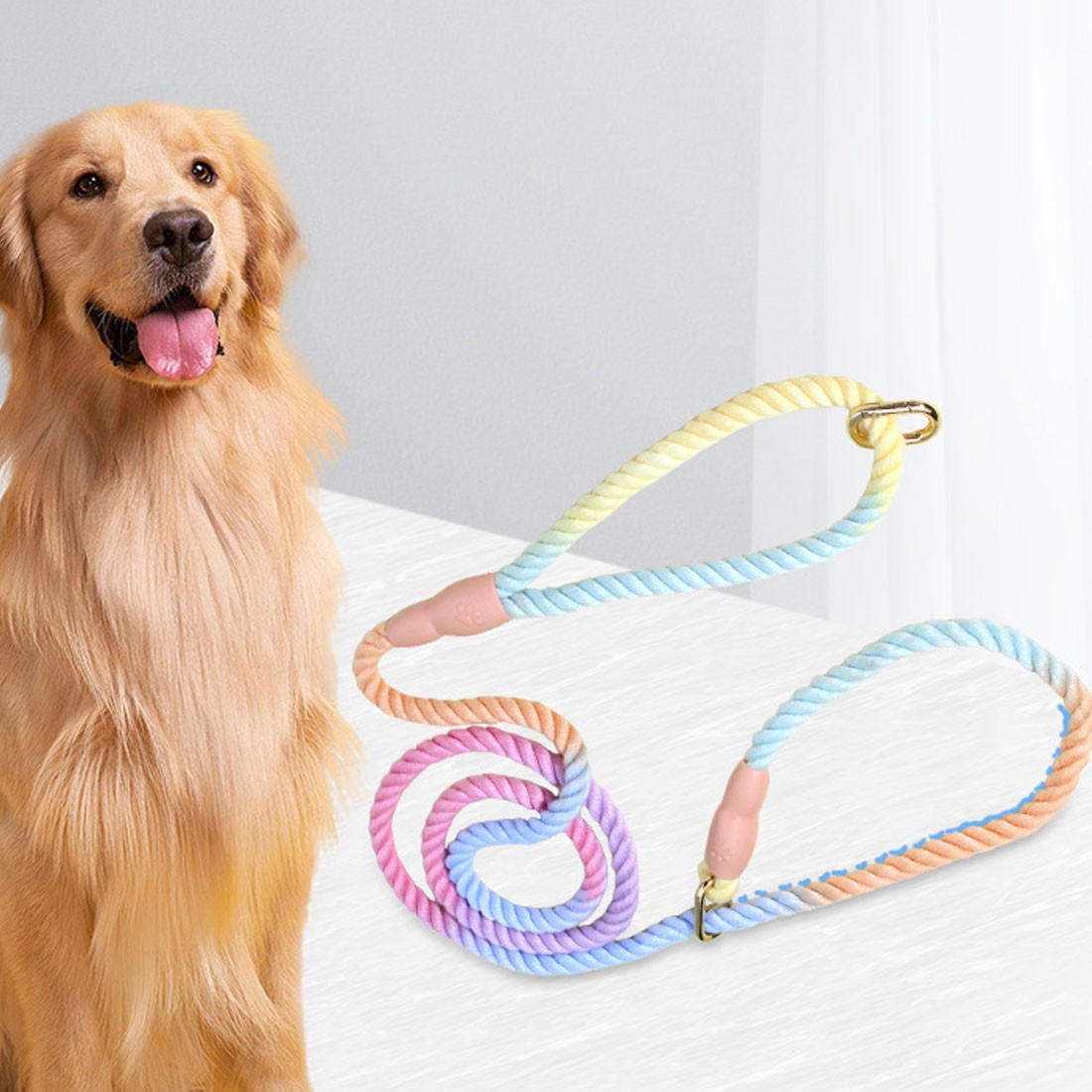 1Pc 150cm Gradient Colors Handmade Braided Rope Training Leash For Dogs — image 2