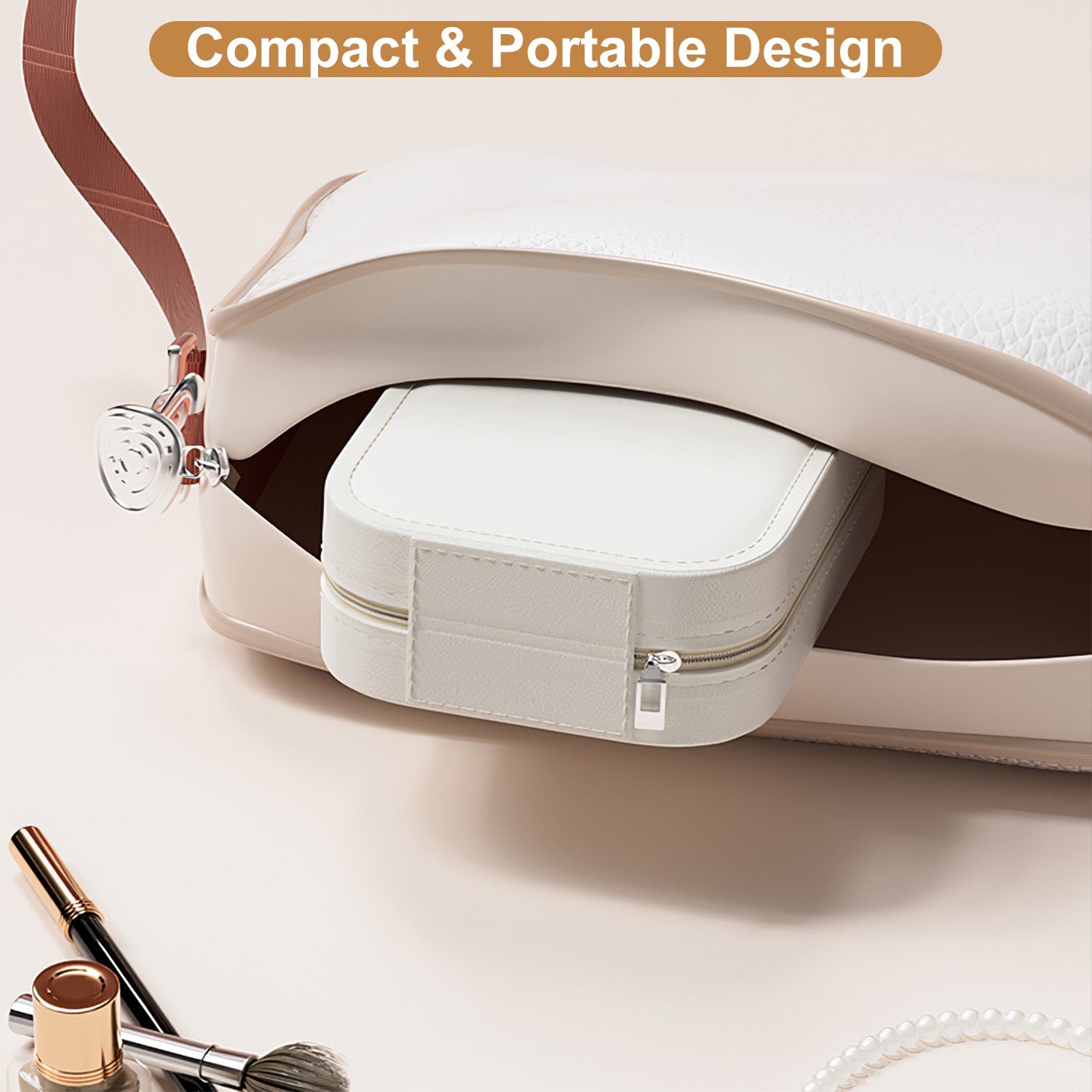 1Pc Portable Travel Makeup Bag With LED Mirror Rechargeable Beauty Mirror With 3 Color Light Dimmable Brightness Waterproof Cosmetic Bag With 4 Compartments Ideal Gift For Women Valentines Day Gift — foto 5