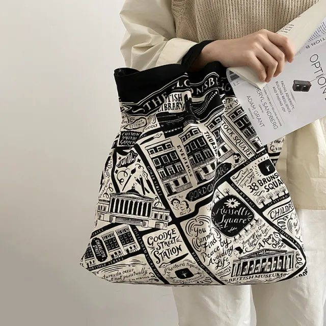 Retro Illustration Handbag Female Ins Beige - Shop at LoveMi