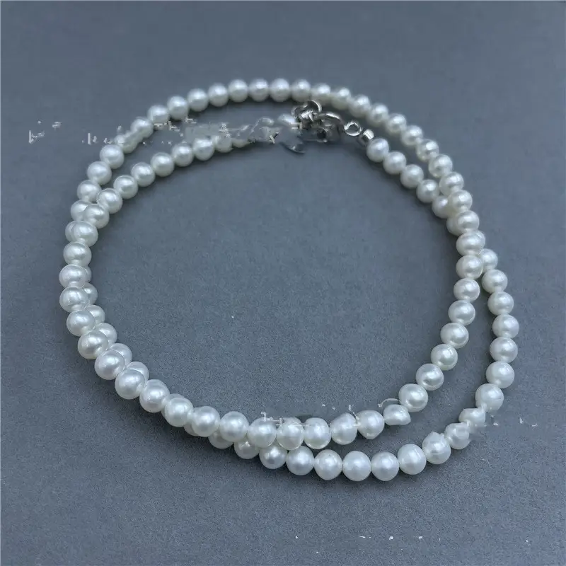 Bead Nearly Round White Bright S925 Silver Adjustable Chain