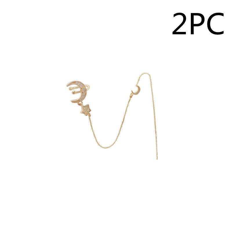 Women's Fashion Silver Needle Star Moon Fringe Earrings