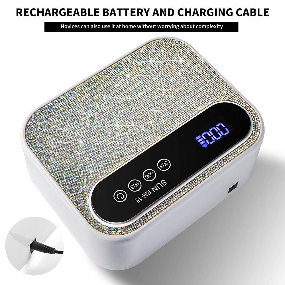 Cordless UV Nail Lamp, Rechargeable UV Gel Nail Light, Sparkling Rhinestones Diamond UV Light, Professional Fast Curing Nail Dryer With 3 Timers Touch Control Auto Sensor For Salon & Home