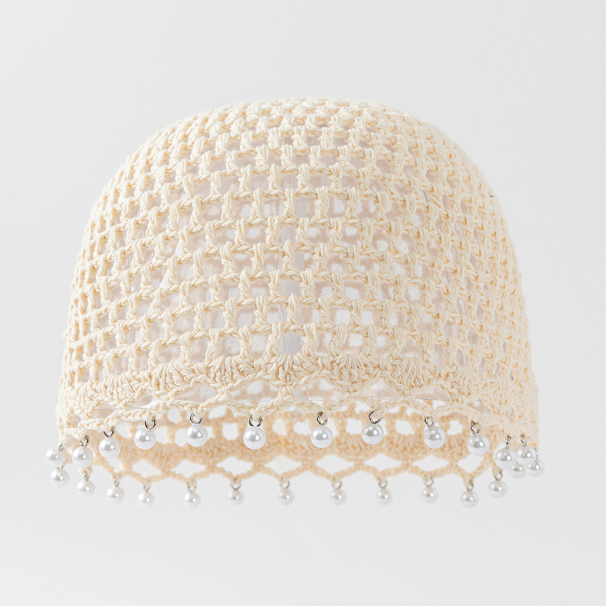 Cross-border Bestseller Spring Autumn Thin Hollow Out Hand-Knitted Beaded Woolen Hat, Beanie Skull Cap