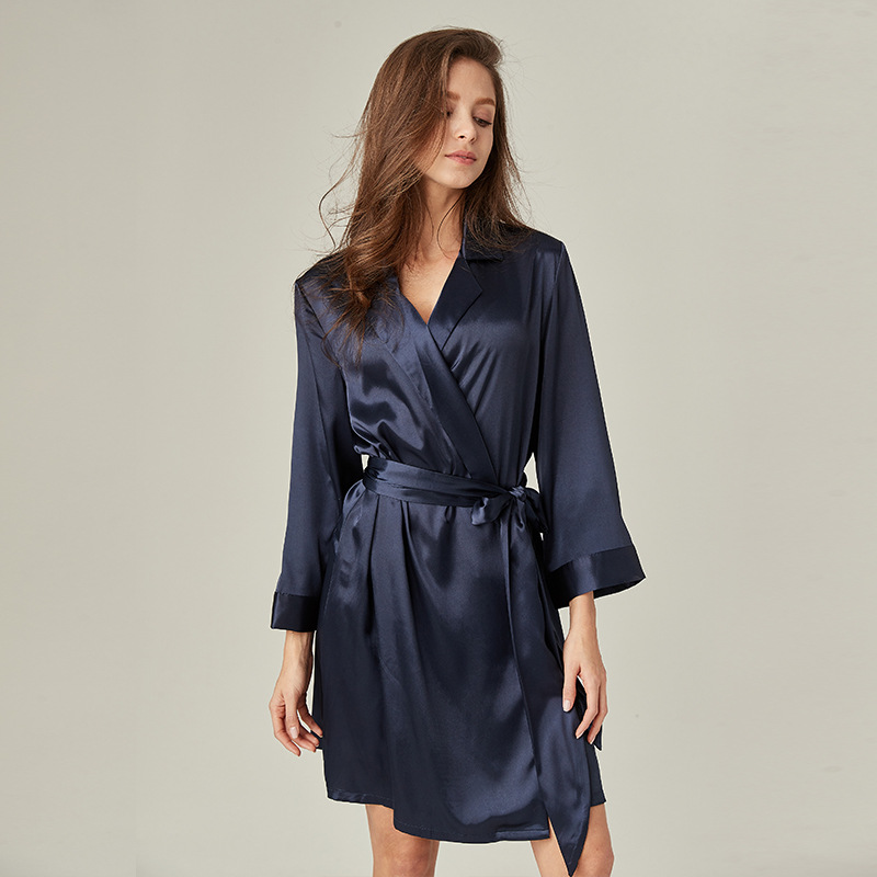 Title 2, Lace-up Silk Bathrobe French Satin Pajamas