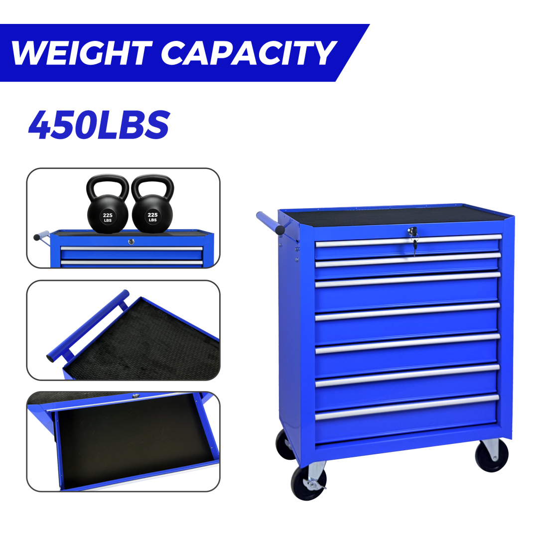 Rolling Tool Chest With 7-Drawer Tool Box With Wheels Multifunctional Tool Cart Mechanic Tool Storage Cabinet For Garage, Warehouse, Workshop, Repair Shop -BLUE