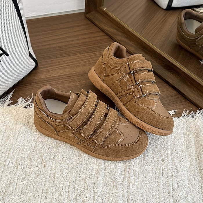 Women's Genuine Leather Retro Hidden Heel German Trainer Shoes, 2026 Autumn New Hook & Loop Casual Skate Shoes, Comfortable For Long Standing