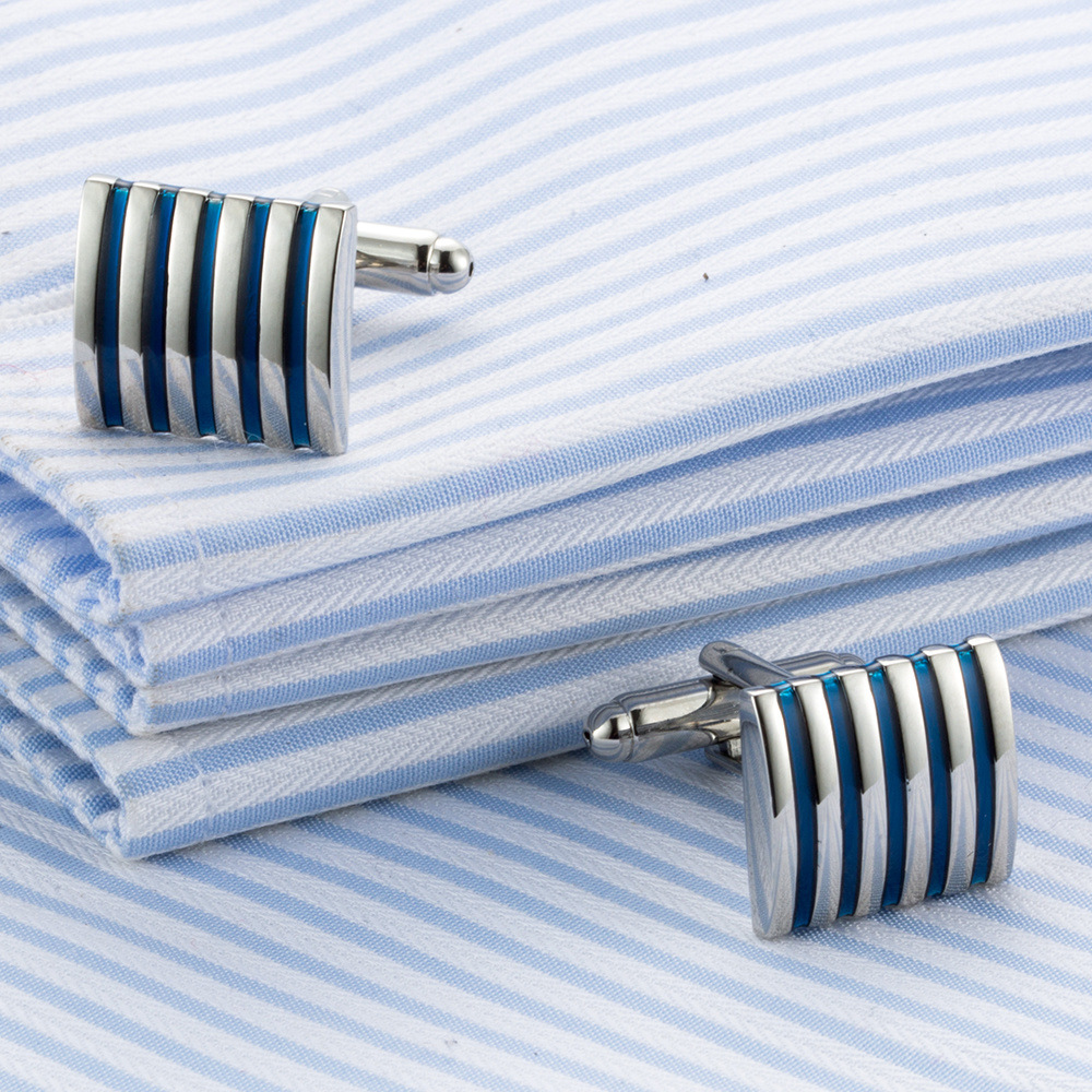 Title 1, French Shirt Cufflinks Business Blue Stripes