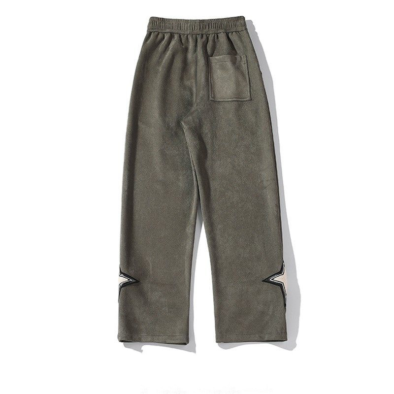 Hong Kong Style Large Size Suede Trousers With Straight Leg
