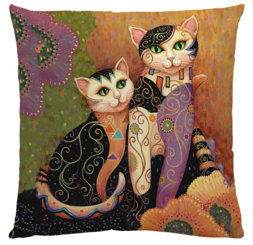 Art Mural Cat Print Cotton And Linen Pillowcase