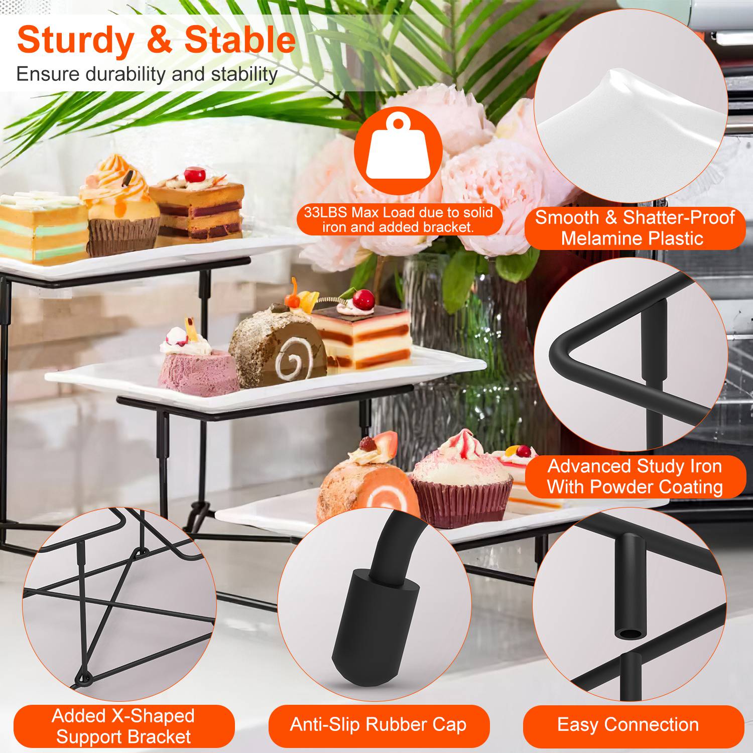 1 plateau de service en plastique à 3 niveaux, présentoir de serveur de desserts – Image 7